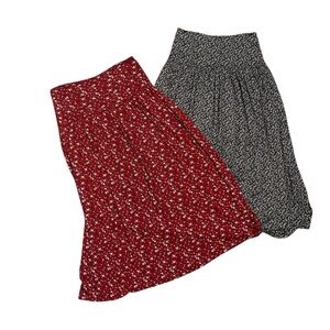 Maxi Skirt BUNDLE Size L Dark Red & White and Black & White, with pockets!